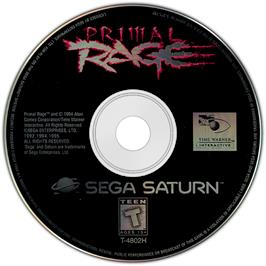 Cartridge artwork for Primal Rage on the Sega Saturn.