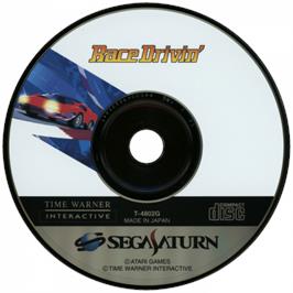 Cartridge artwork for Race Drivin' on the Sega Saturn.