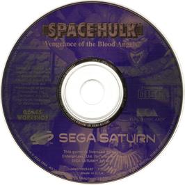 Cartridge artwork for Space Hulk: Vengeance of the Blood Angels on the Sega Saturn.