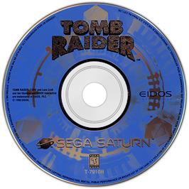 Cartridge artwork for Tomb Raider on the Sega Saturn.