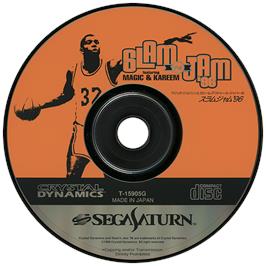 Artwork on the Disc for Slam 'N Jam '96 Featuring Magic & Kareem on the Sega Saturn.
