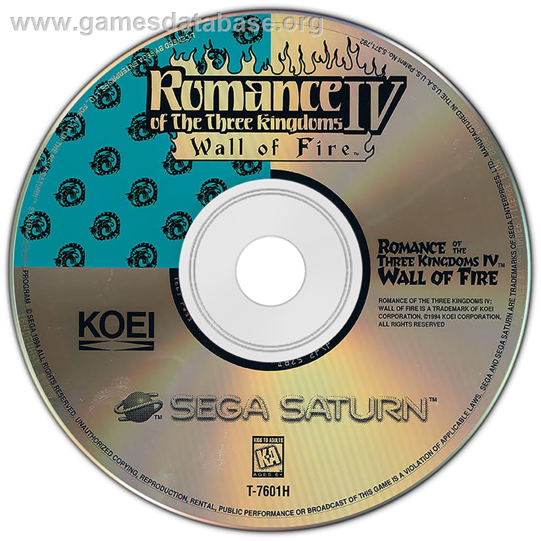 Romance of the Three Kingdoms IV: Wall of Fire - Sega Saturn - Artwork - Disc