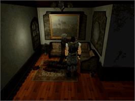 In game image of Bio Hazard on the Sega Saturn.