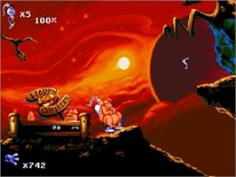 In game image of Earthworm Jim 2 on the Sega Saturn.
