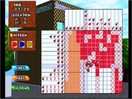 In game image of Logic Puzzle: Rainbow Town on the Sega Saturn.