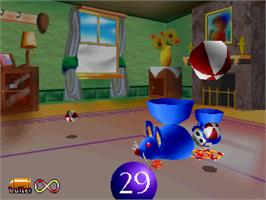 In game image of Mighty Hits on the Sega Saturn.