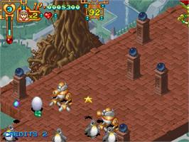 In game image of Purikura Daisakusen on the Sega Saturn.