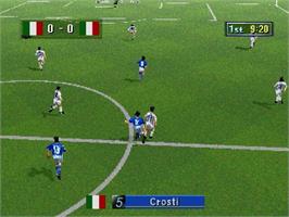 In game image of Sega Worldwide Soccer '98 on the Sega Saturn.