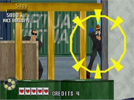 In game image of Virtua Cop on the Sega Saturn.