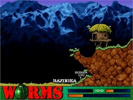 In game image of Worms on the Sega Saturn.