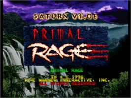 Title screen of Primal Rage on the Sega Saturn.