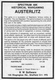 Advert for Austerlitz on the Sinclair ZX Spectrum.