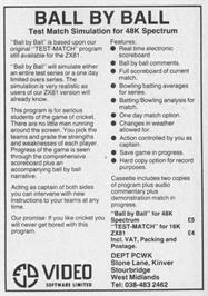 Advert for Ball By Ball on the Sinclair ZX Spectrum.