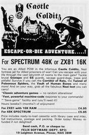 Advert for Castle Colditz on the Sinclair ZX Spectrum.