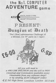 Advert for Dungeon Of Death on the Sinclair ZX Spectrum.