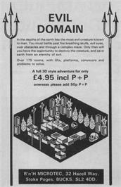 Advert for Evil Domain on the Sinclair ZX Spectrum.