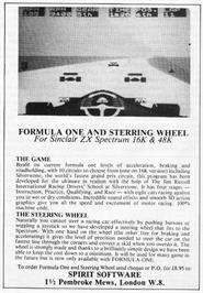 Advert for Formula One (Spirit Software) on the Sinclair ZX Spectrum.
