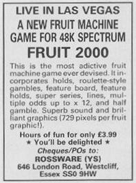 Advert for Fruit 2000 on the Sinclair ZX Spectrum.