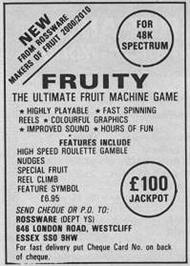Advert for Fruity 87 on the Sinclair ZX Spectrum.