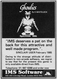 Advert for Ghoulies on the Sinclair ZX Spectrum.