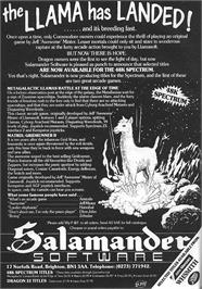 Advert for Meta-galactic Llamas Battle At The Edge Of Time on the Sinclair ZX Spectrum.