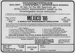 Advert for Mexico 86 on the Sinclair ZX Spectrum.