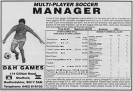 Advert for Multi-player Soccer Manager on the Commodore 64.