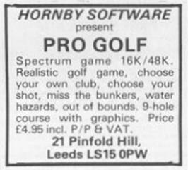 Advert for Pro Golf on the Sinclair ZX Spectrum.