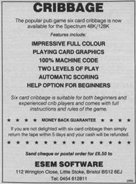 Advert for Six Card Cribbage on the Sinclair ZX Spectrum.