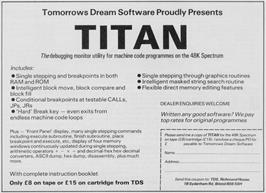 Advert for Titan on the Sinclair ZX Spectrum.