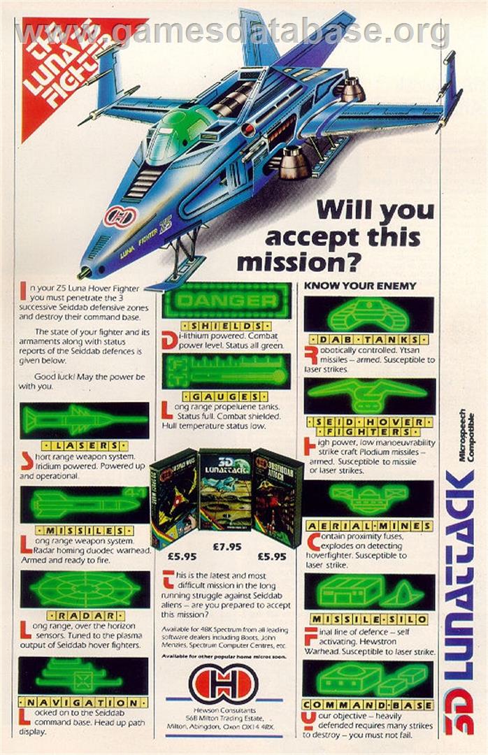 3D Lunattack - Sinclair ZX Spectrum - Artwork - Advert