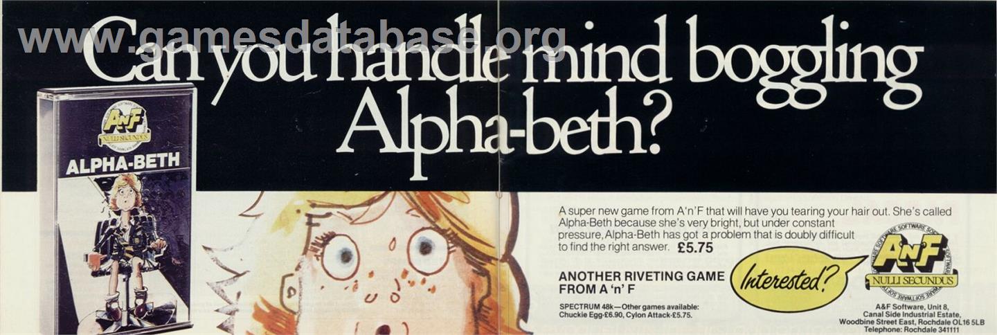 Alpha-beth - Sinclair ZX Spectrum - Artwork - Advert