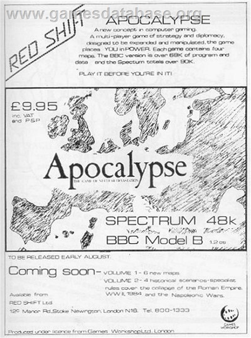 Apocalypse - Sinclair ZX Spectrum - Artwork - Advert