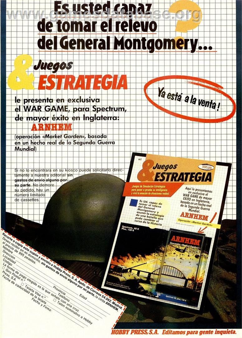 Arnhem - The 'Market Garden' Operation - Amstrad CPC - Artwork - Advert