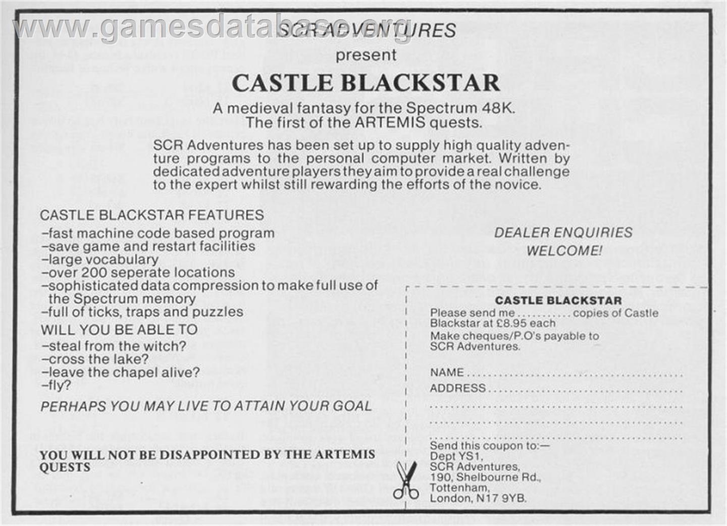 Castle Blackstar - Sinclair ZX Spectrum - Artwork - Advert