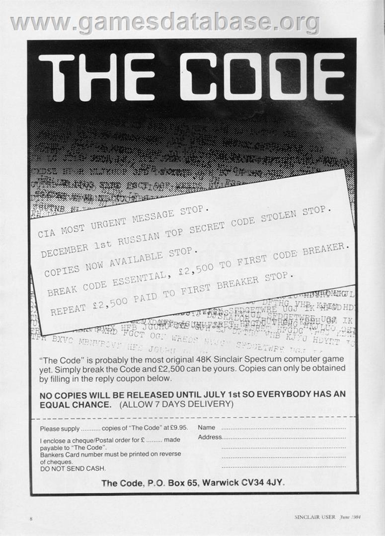 Code - Sinclair ZX Spectrum - Artwork - Advert