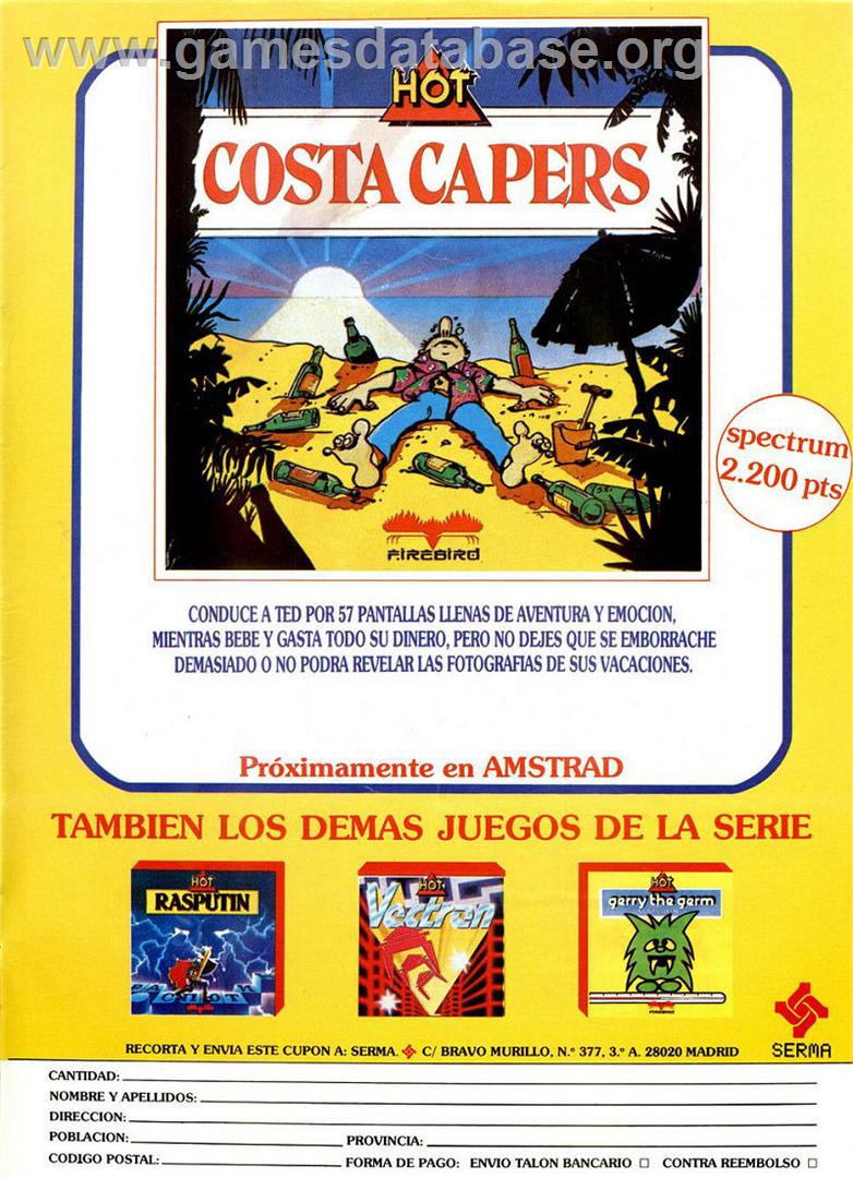 Costa Capers - Sinclair ZX Spectrum - Artwork - Advert