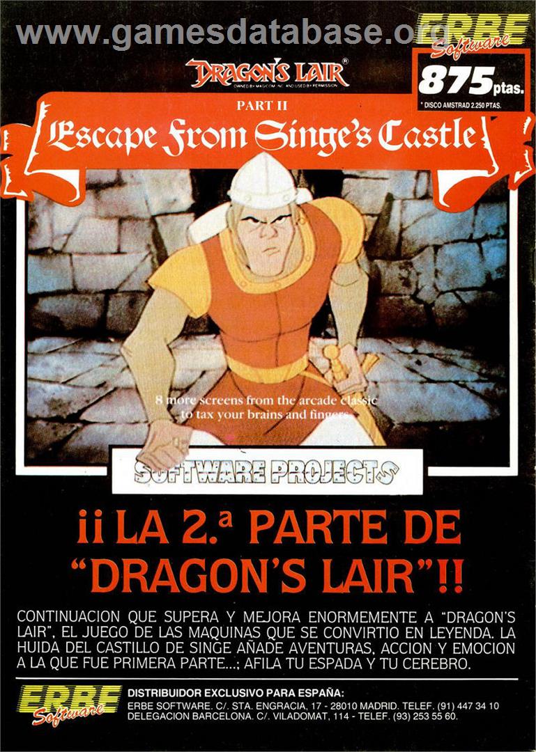 Dragon's Lair II: Escape from Singe's Castle - Sinclair ZX Spectrum - Artwork - Advert