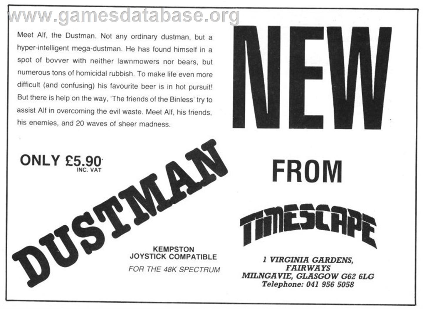 Dustman - Sinclair ZX Spectrum - Artwork - Advert