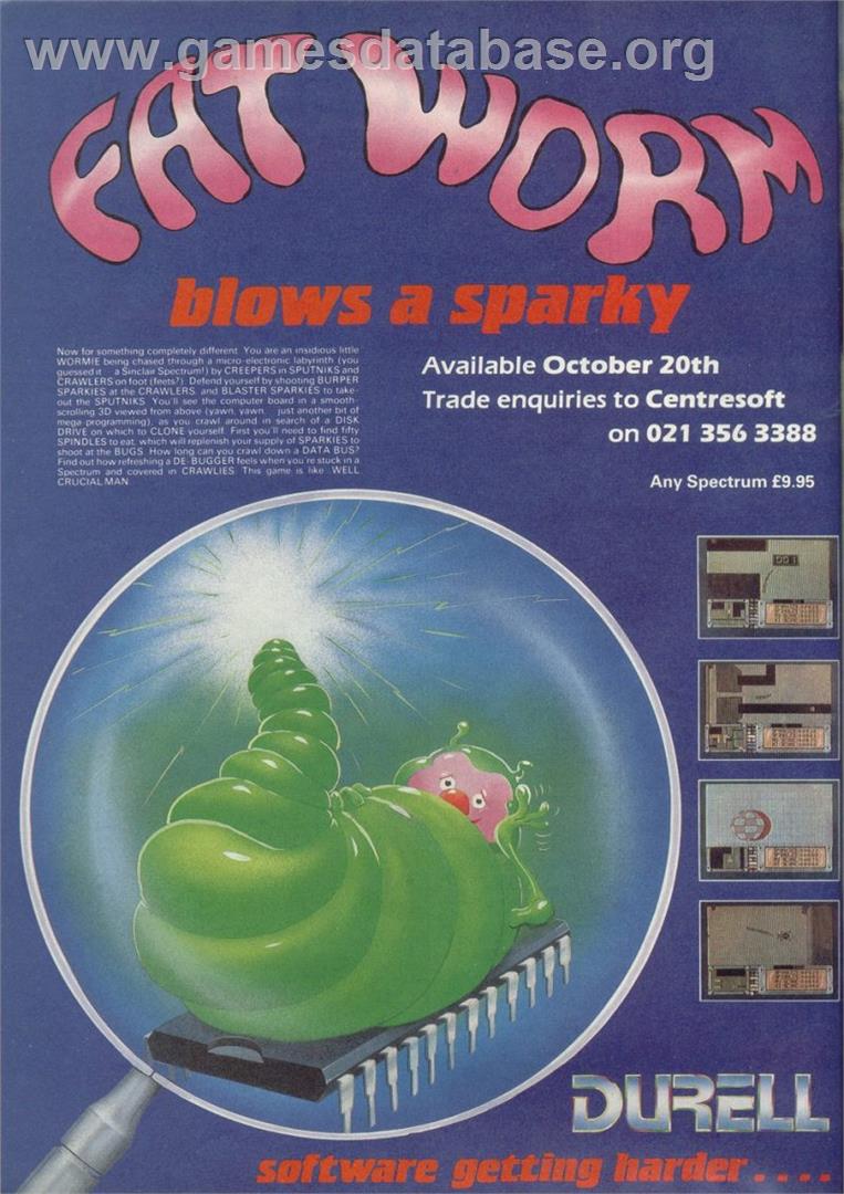 Fat Worm Blows A Sparky - Sinclair ZX Spectrum - Artwork - Advert