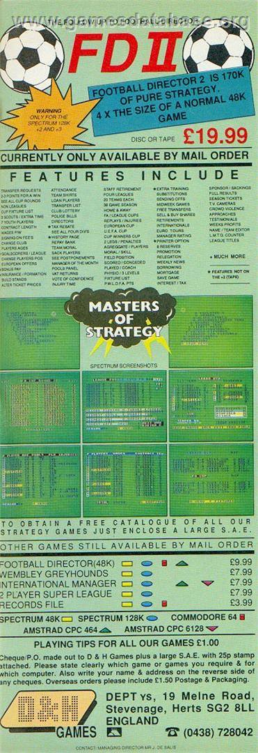 Football Director 2 - Sinclair ZX Spectrum - Artwork - Advert