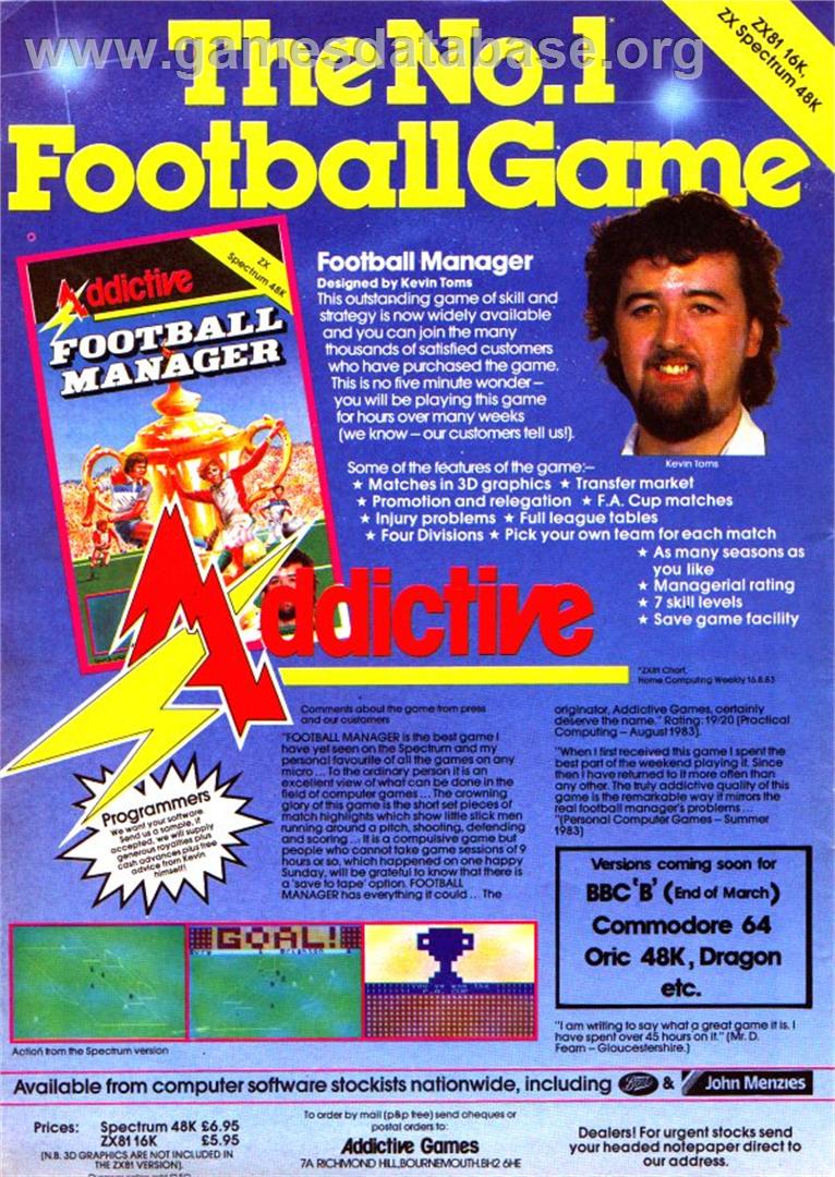 Football Manager - Sinclair ZX Spectrum - Artwork - Advert