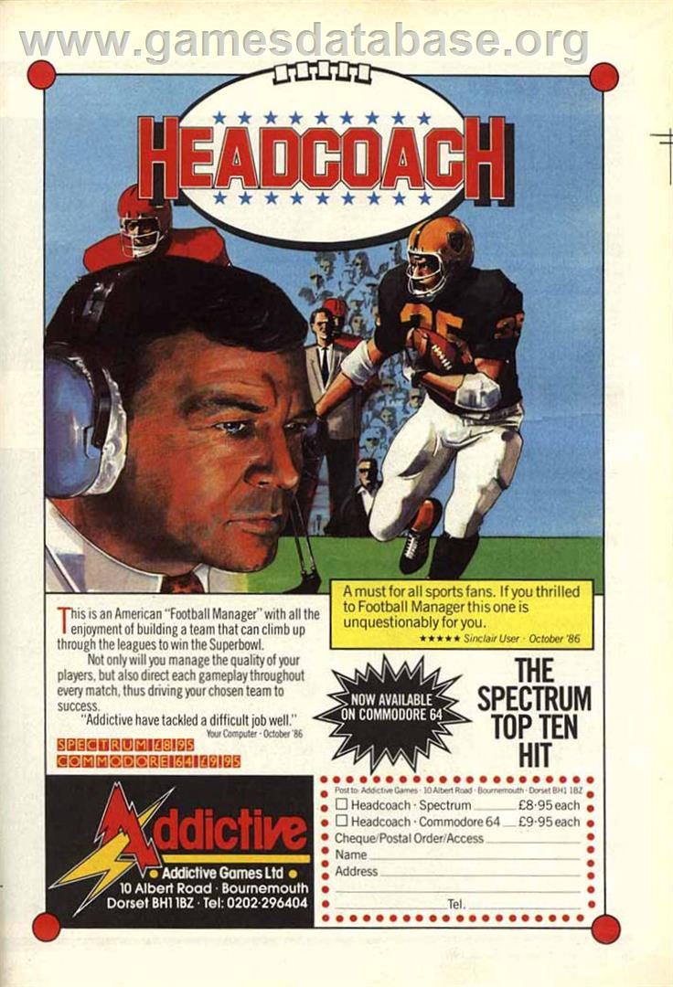 Headcoach - Sinclair ZX Spectrum - Artwork - Advert