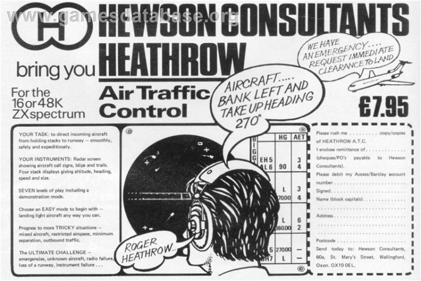 Heathrow Air Traffic Control - Sinclair ZX Spectrum - Artwork - Advert