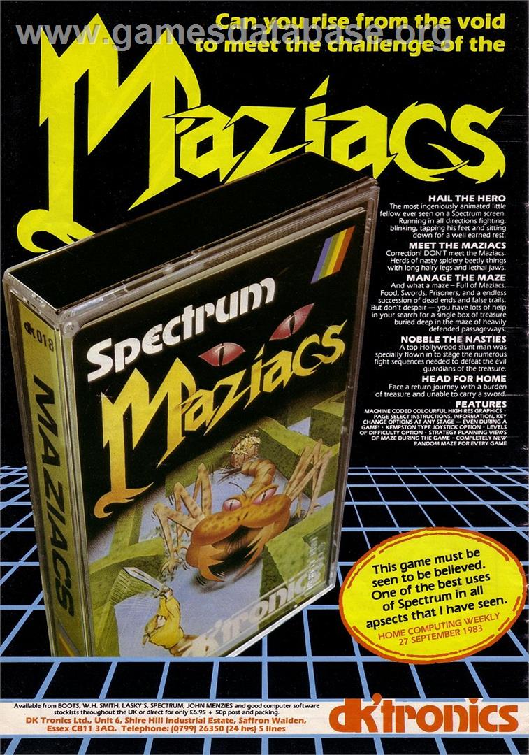 Maziacs - Sega Genesis - Artwork - Advert