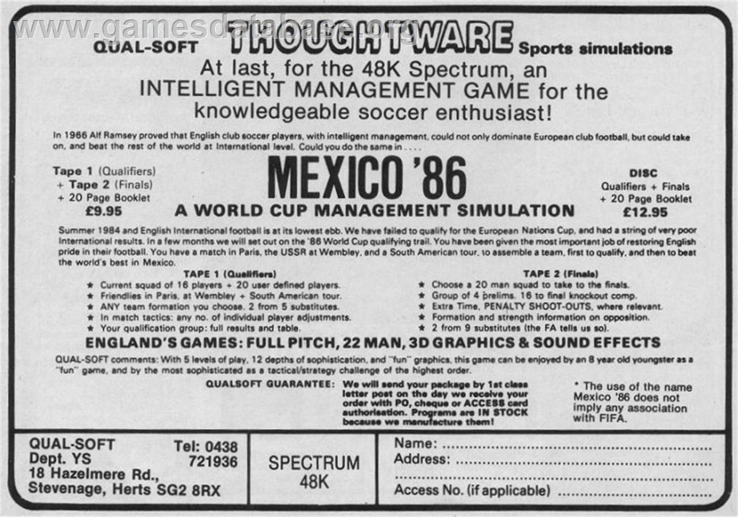 Mexico 86 - Sinclair ZX Spectrum - Artwork - Advert