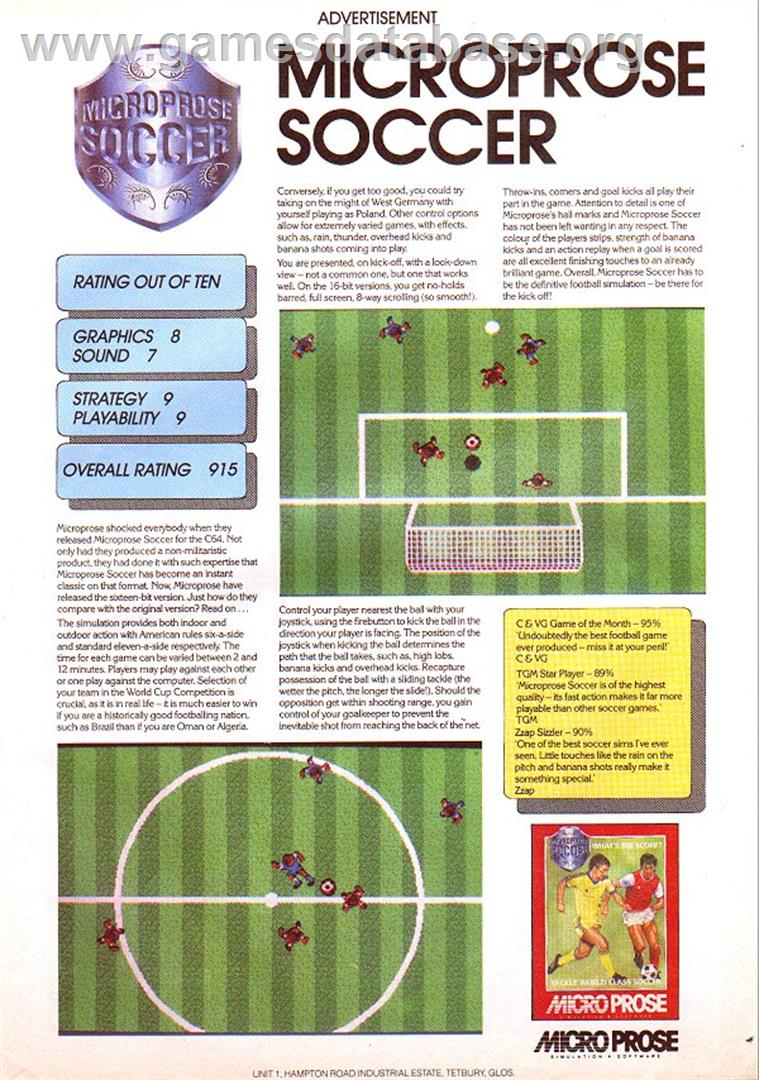 Microprose Soccer - Sinclair ZX Spectrum - Artwork - Advert