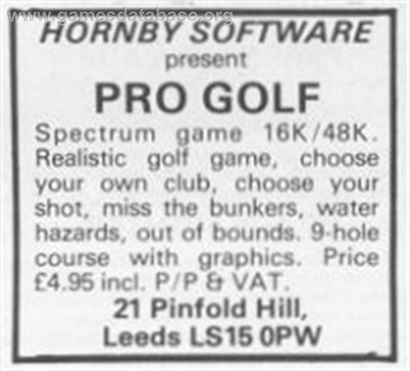 Pro Golf - Sinclair ZX Spectrum - Artwork - Advert