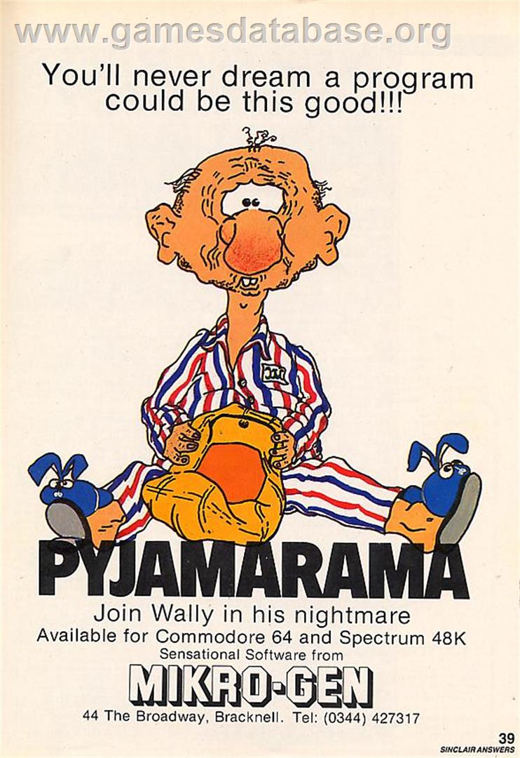 Pyjamarama - Sinclair ZX Spectrum - Artwork - Advert