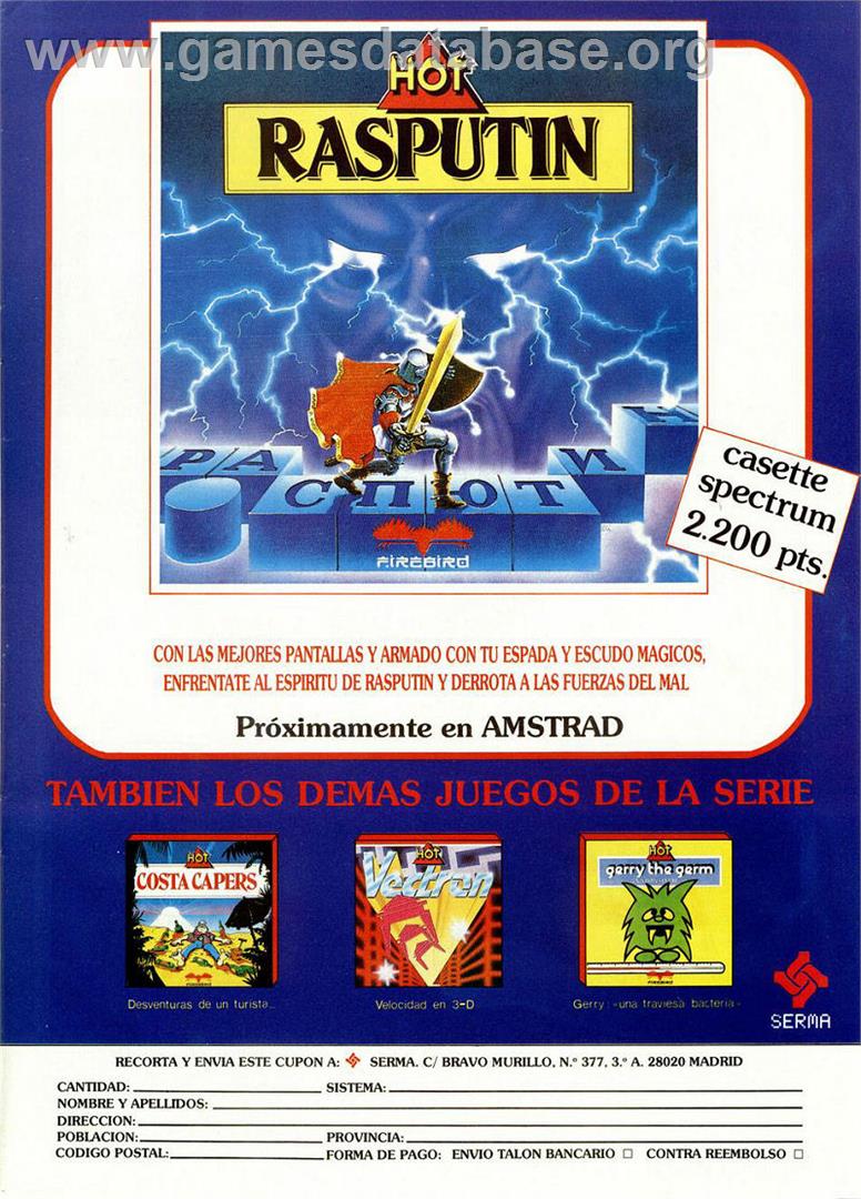 Rasputin - Amstrad CPC - Artwork - Advert